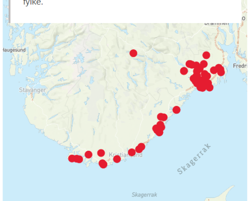kart med oversikt over tbe smittetilfeller